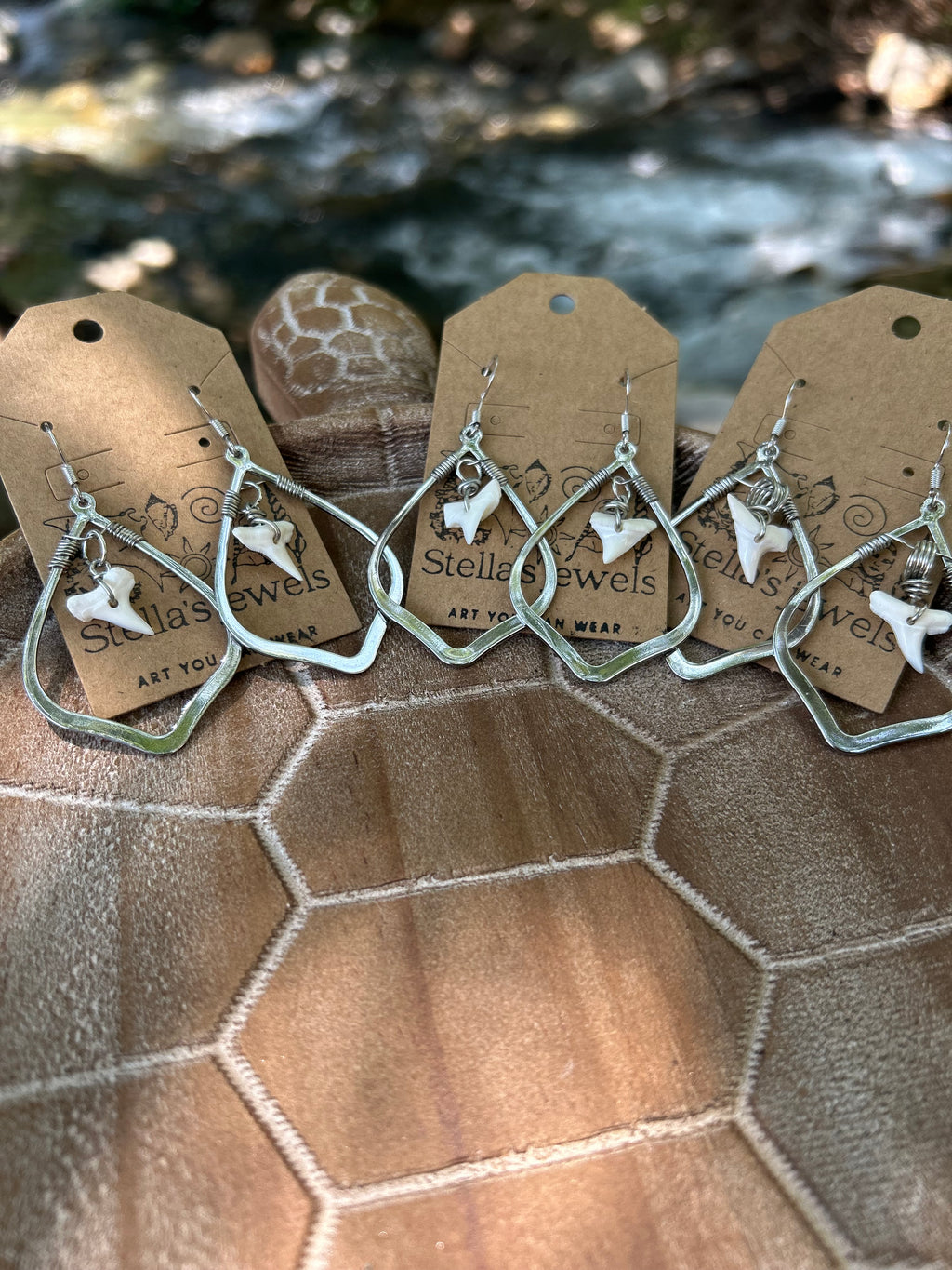 Silver shark tear earrings