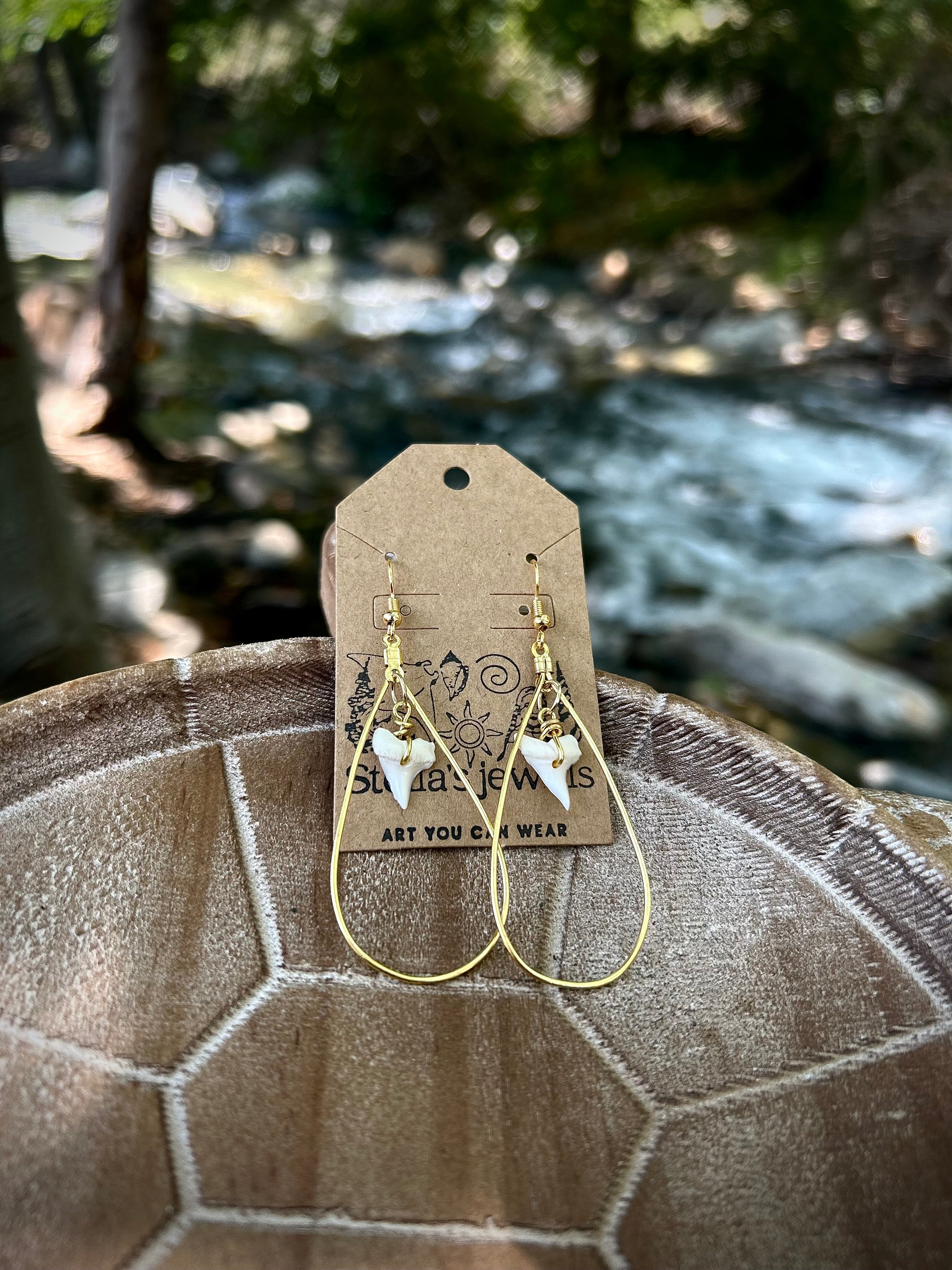 Gold shark tear earrings