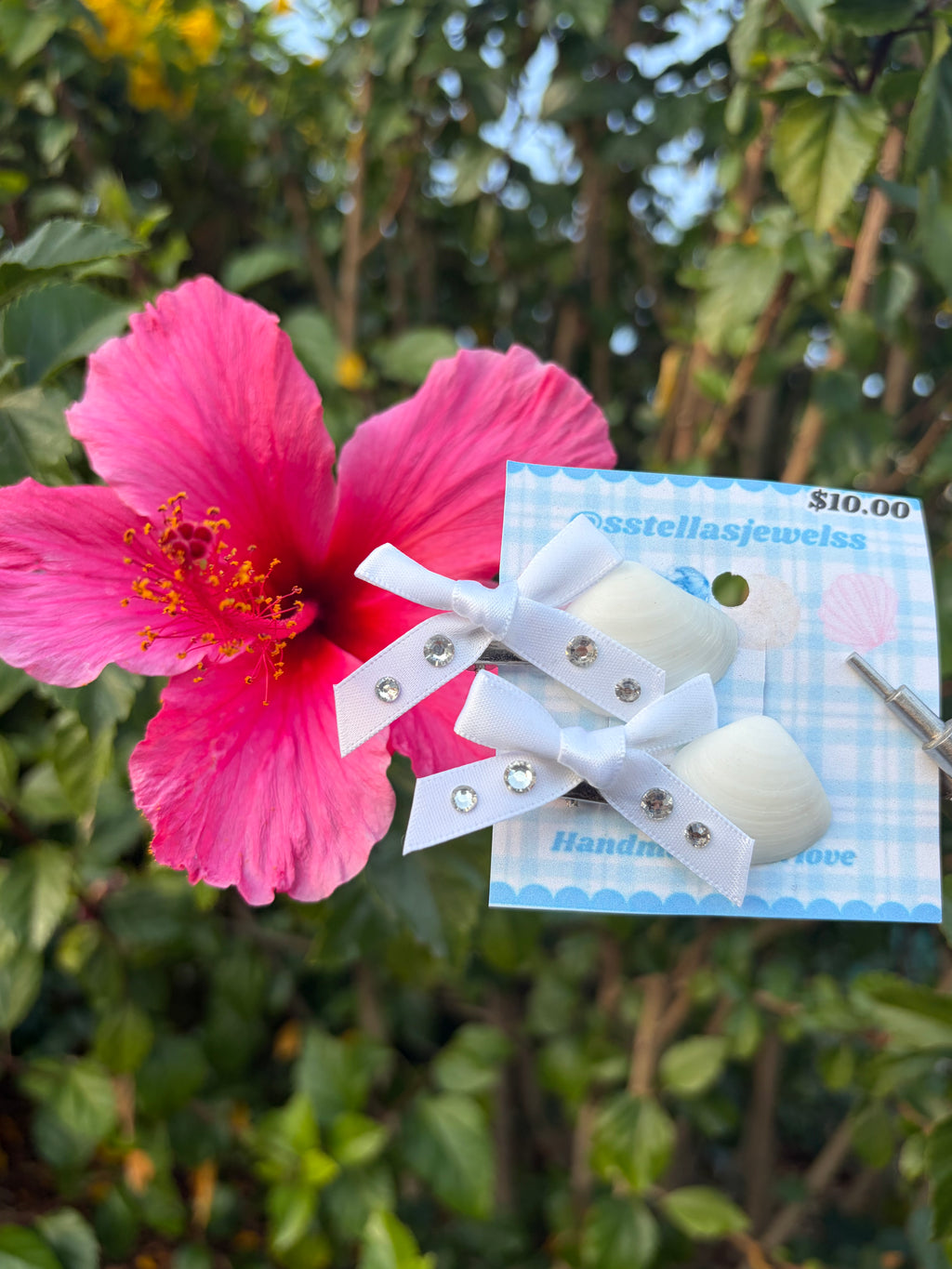 Bling bow coastal hair clip set