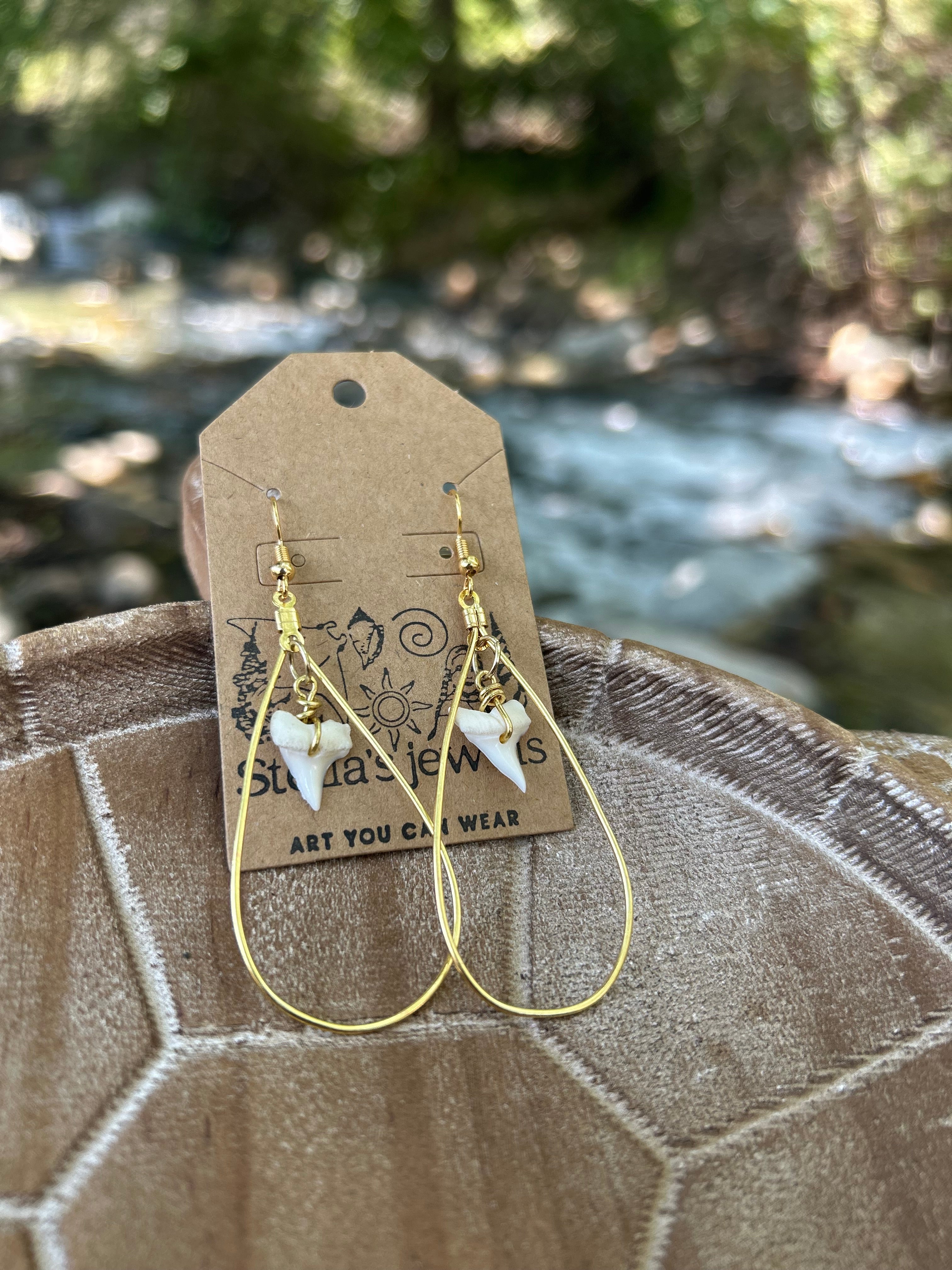 Gold shark tear earrings
