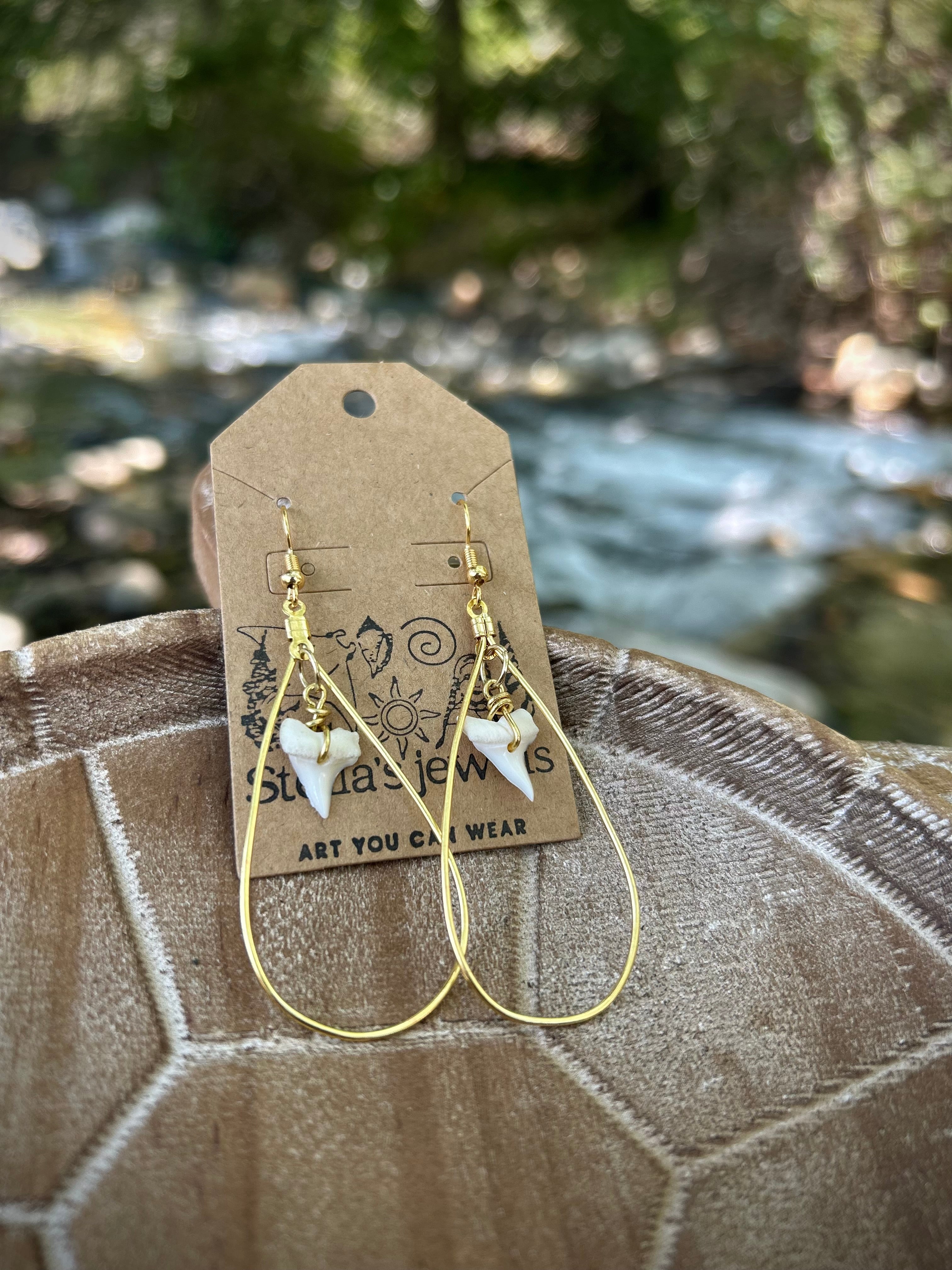 Gold shark tear earrings
